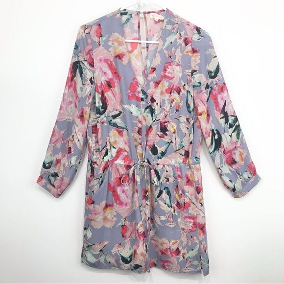 Eight Sixty Lavender Floral Print Long Sleeve Mini Dress - Picture 1 of 14